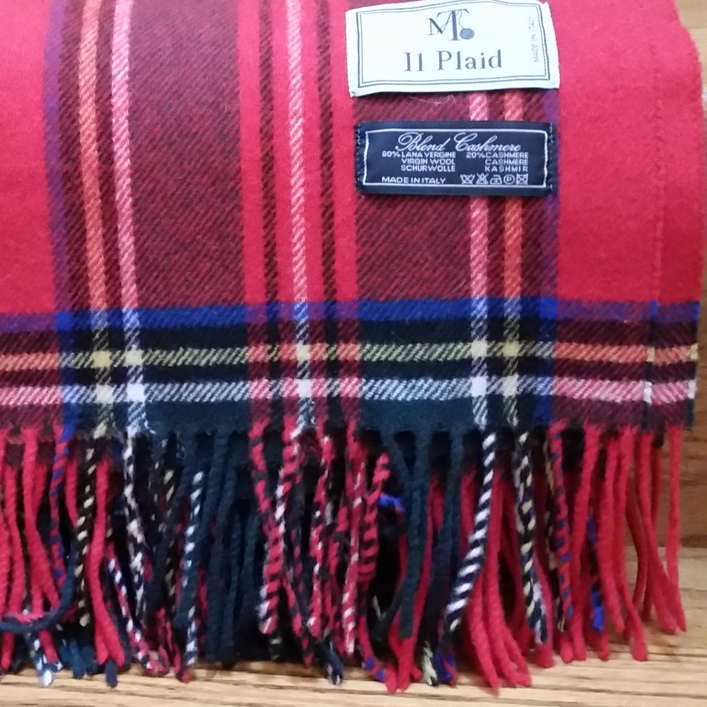 *Linea Emmeti Tartan Plaid Wool Cashmere Blend Throw Blanket 51" X 67"